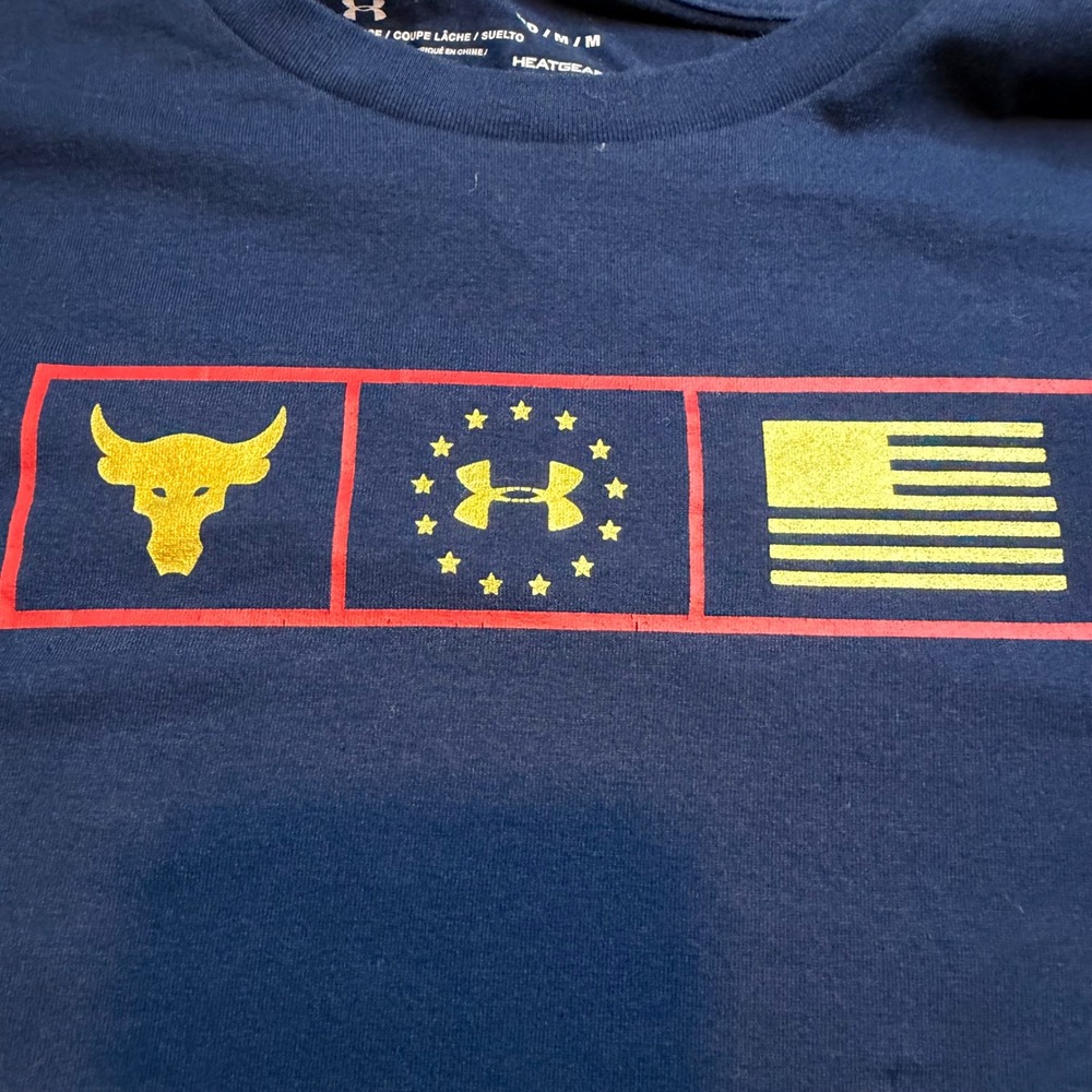 Under Armour Project Rock Mens Navy Blue Long Sleeve HeatGear Graphic Shirt M - Picture 4 of 6
